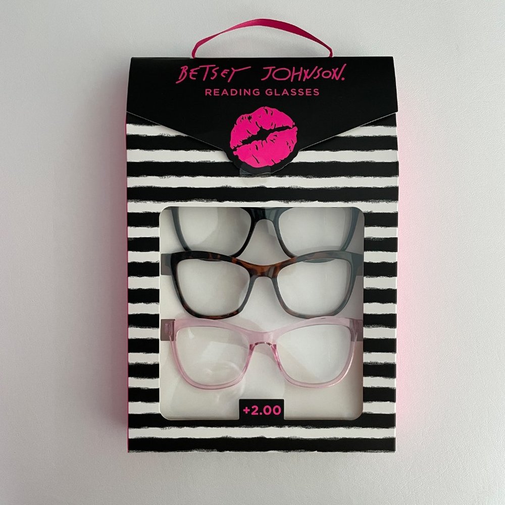 Betsey Johnson +2.00 Reading Glasses 3 Pair Pink